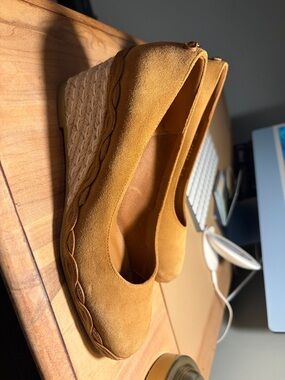 Salvatore Ferragamo Suede Espadrille Wedge Pumps - Camel/Tan